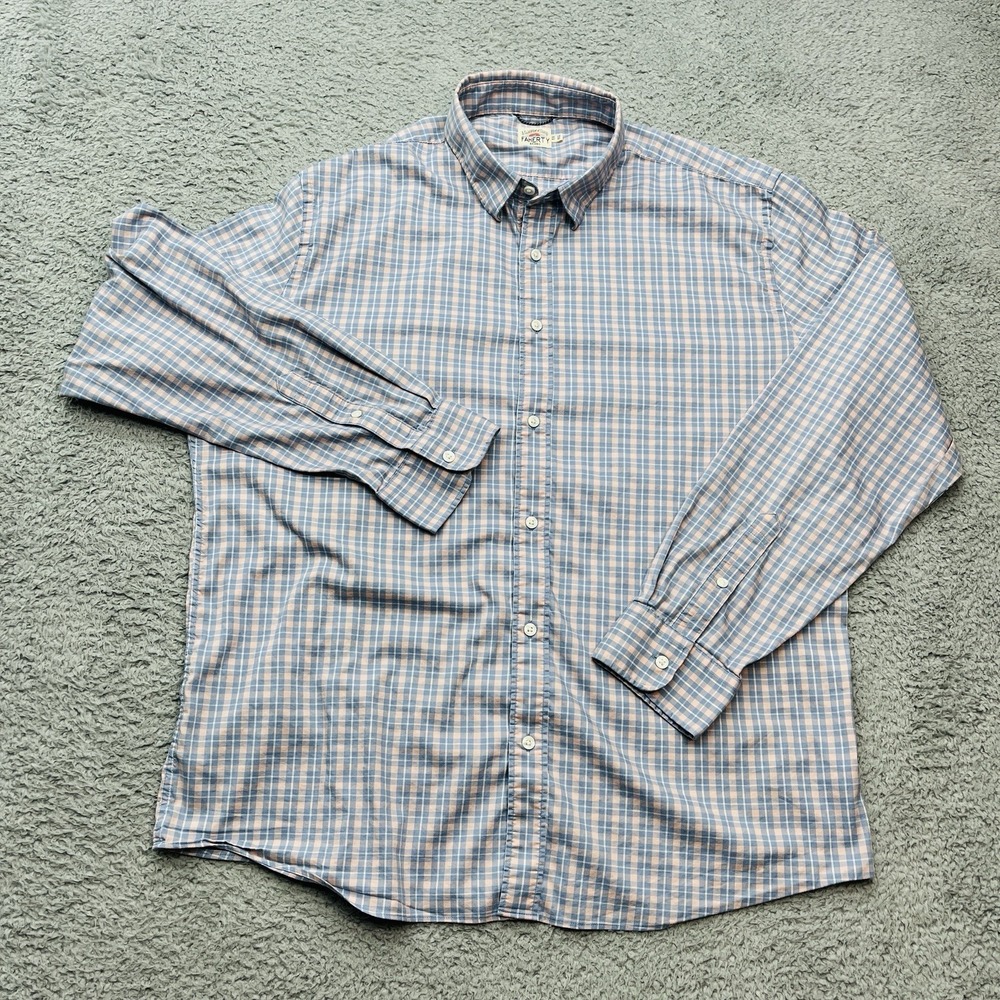 Faherty‎ The Movement Shirt Mens 2XL Morning Cove Plaid Tattersall Cotton Nylon